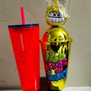 Brand new limited edition gold graffitti slurpee & starbucks  reusable cup deal